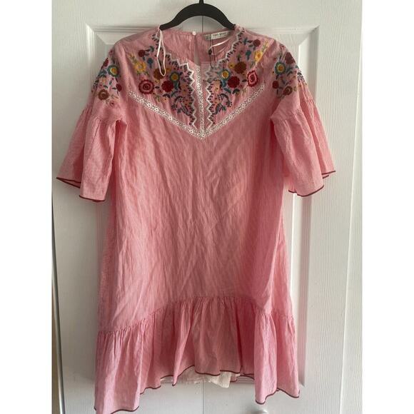 Zara Dresses & Skirts - Zara Basics size S striped embroidery dress‎ lined new without tags